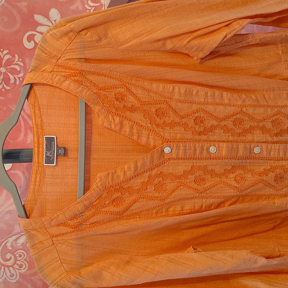 JM Collection Peach Button-Down Shirt - Picture 4 of 4